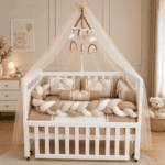 Ensemble tour de lit et couette bébé beige
