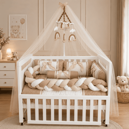 Ensemble tour de lit et couette bébé beige