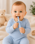 Brosse à dents bébé en silicone avec protection – 0M+ Rose