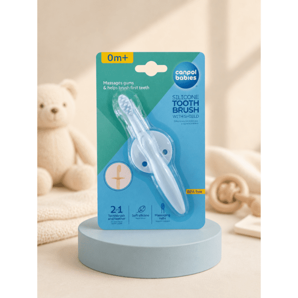 Brosse à dents bébé en silicone avec protection – 0M+ Rose