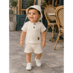 Ensemble Bébé Garçon 3 Pièces Bleu Ciel avec Chapeau