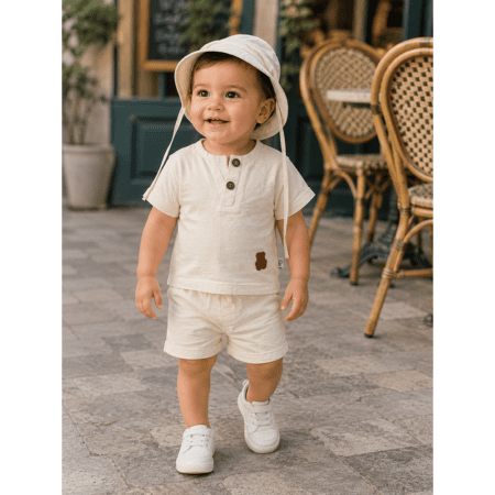 Ensemble Bébé Garçon 3 Pièces Bleu Ciel avec Chapeau