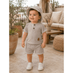 Ensemble Bébé Garçon 3 Pièces Bleu Ciel avec Chapeau