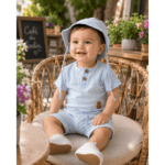 Ensemble Bébé Garçon 3 Pièces Bleu Ciel avec Chapeau
