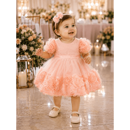 Robe de Cérémonie Bébé Fille fleurs 3D