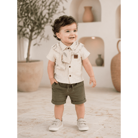 Ensemble Garçon Chic Beige avec Écharpe Décorative