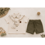 Ensemble Garçon Chic Beige avec Écharpe Décorative