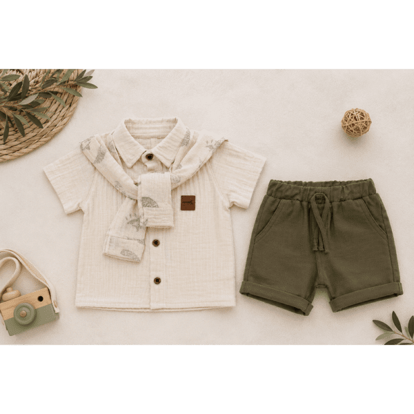 Ensemble Garçon Chic Beige avec Écharpe Décorative