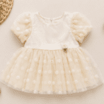 Robe de Cérémonie Bébé Fille Beige Champagne à Tulle Brodé