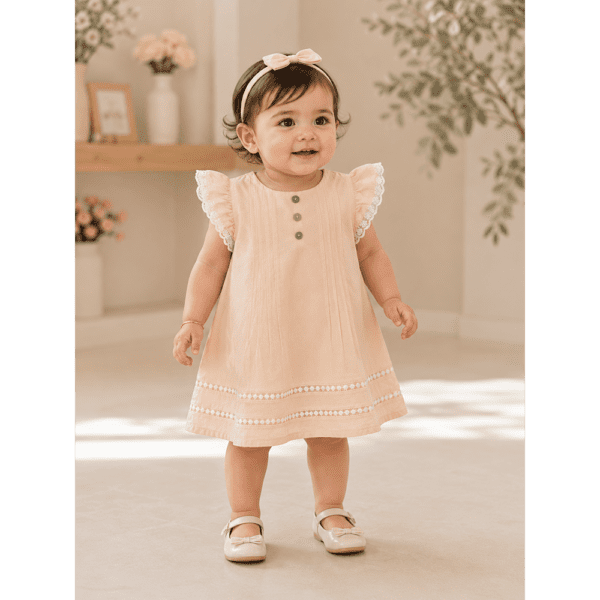 Robe Bébé Fille Rose Poudré avec Dentelle