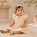 Robe Bébé Fille Rose Poudré avec Dentelle