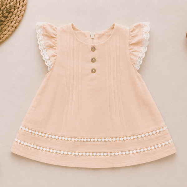 Robe Bébé Fille Rose Poudré avec Dentelle