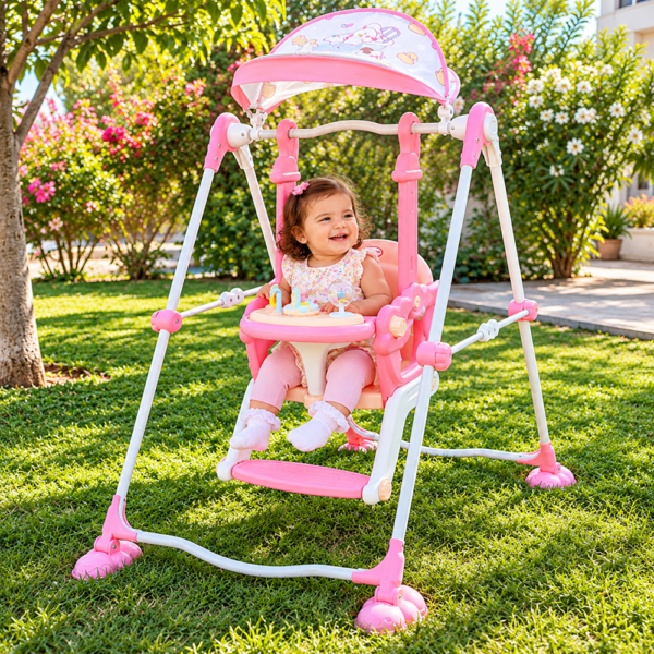 Balançoire Bébé avec Baldaquin et Tablette de Jeux