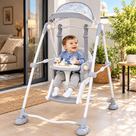 Balançoire Bébé avec Baldaquin et Tablette de Jeux